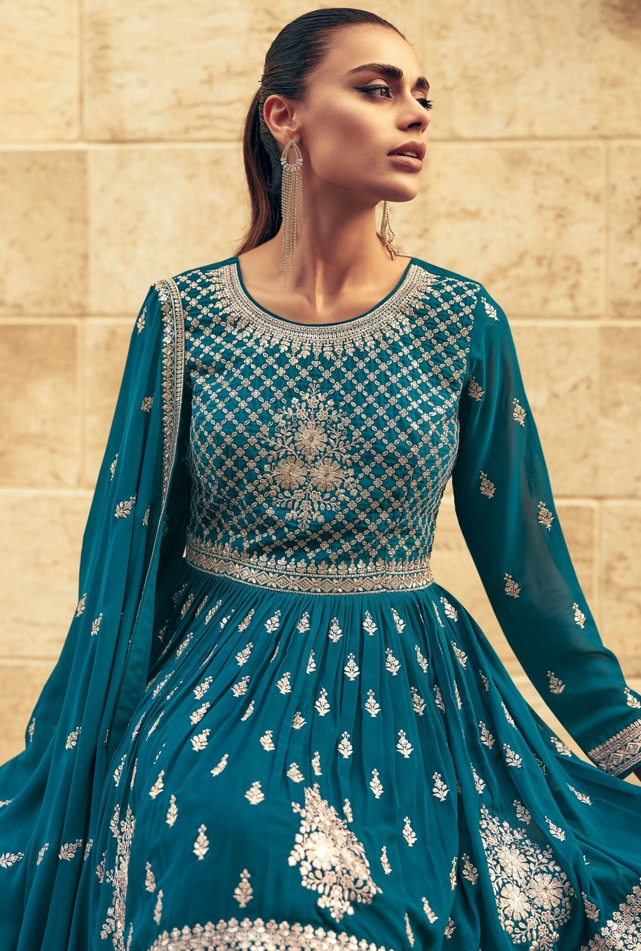 Elegant SkyBlue Real Georgette Salwar Kameez: Perfect for Parties & Weddings