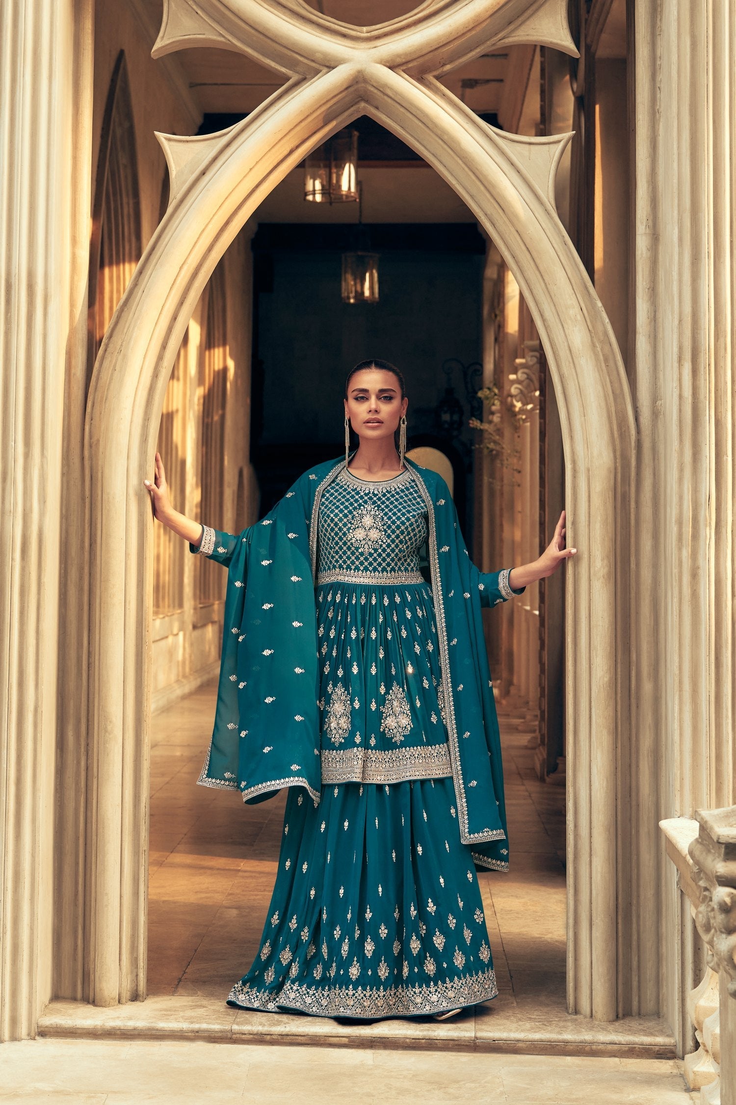 Elegant SkyBlue Real Georgette Salwar Kameez: Perfect for Parties & Weddings