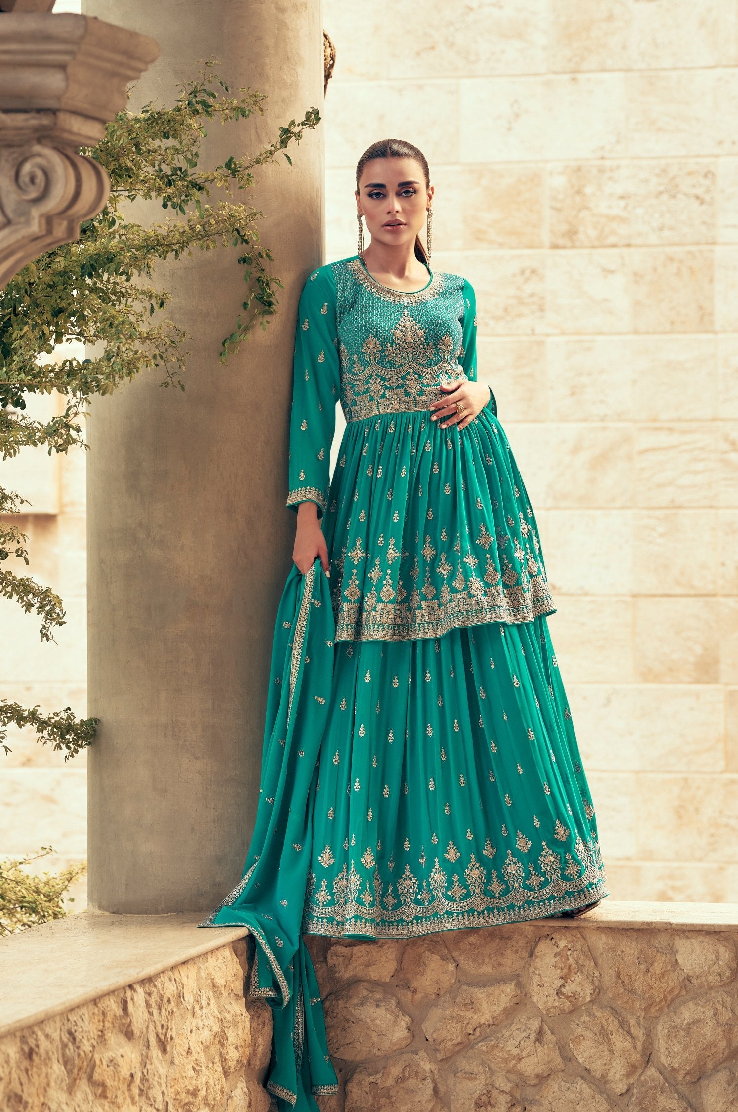 Elegant Seablue Real Georgette Salwar Kameez for Party & Wedding