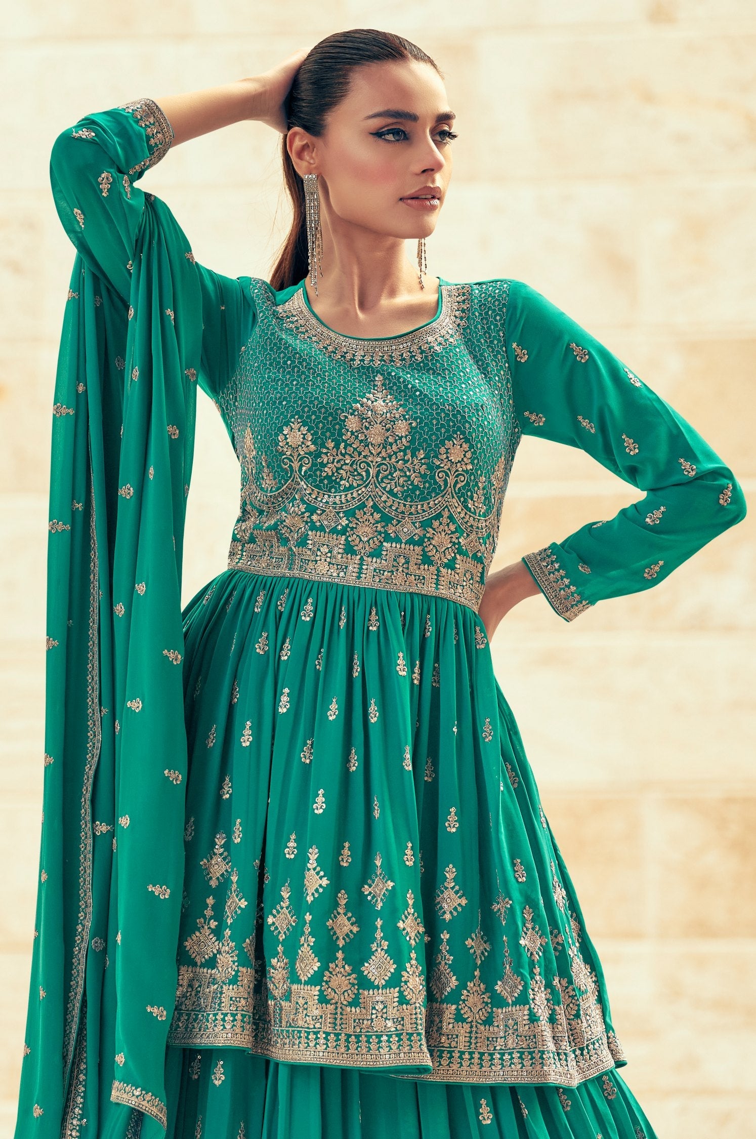 Elegant Seablue Real Georgette Salwar Kameez for Party & Wedding