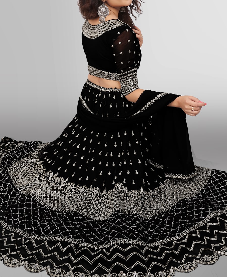 Elegant Black Lehenga Choli with Opulent Sequin Embroidery on Faux Georgette