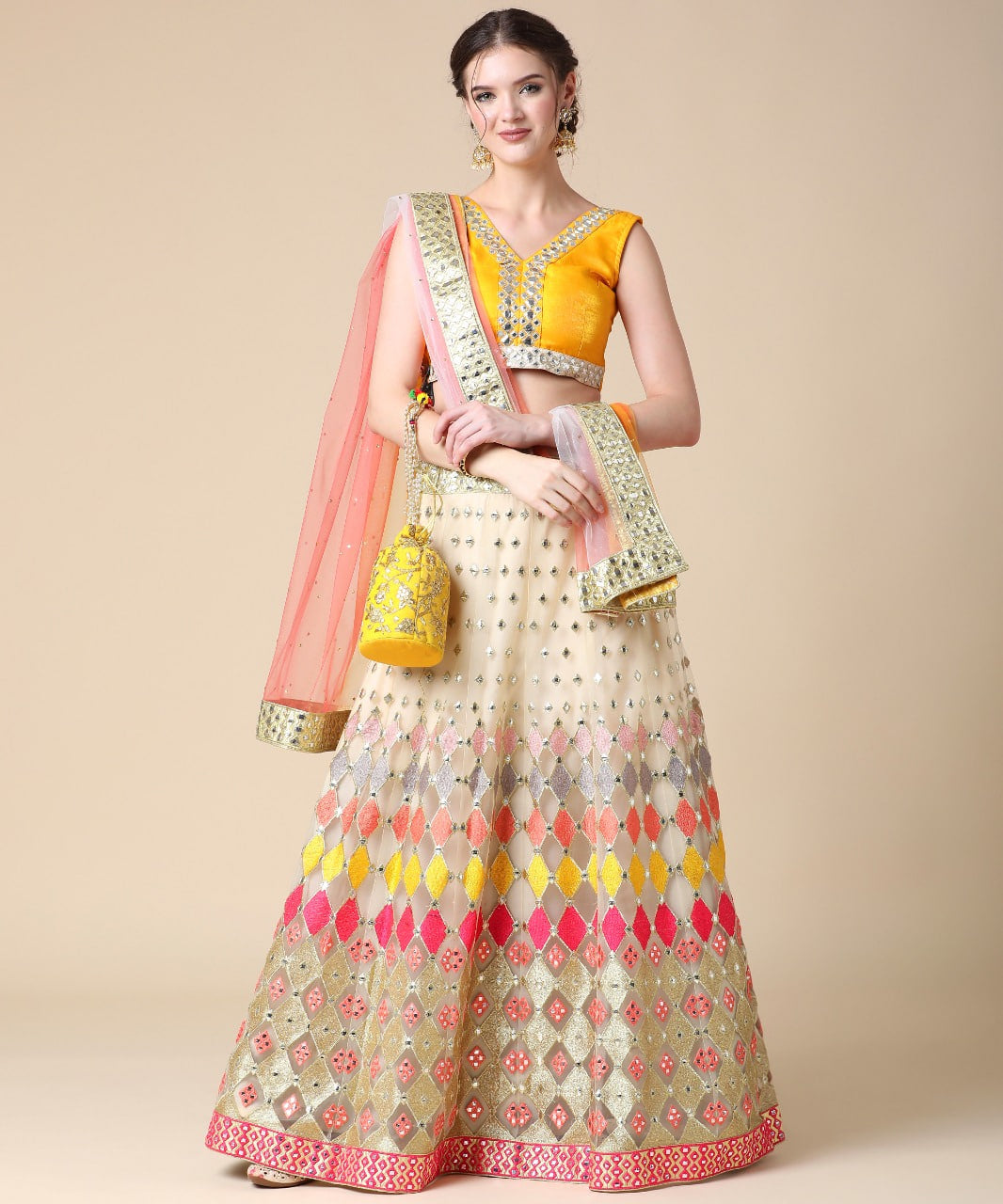 Elegant White-MultiColor Lehenga Choli with Exquisite Heavy Multi-Thread Embroidery