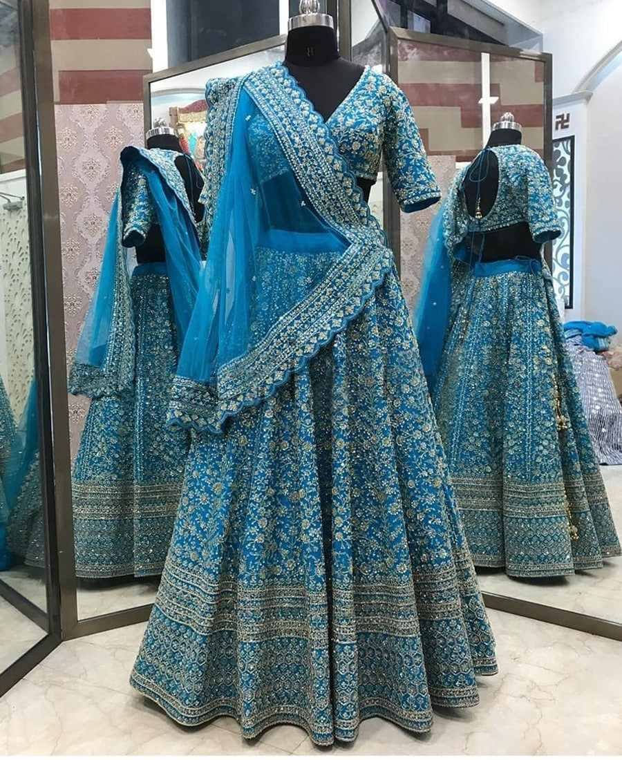 Ethereal SkyBlue Lehenga Choli Adorned with Exquisite Thread-Dori-Sequence Embroidery