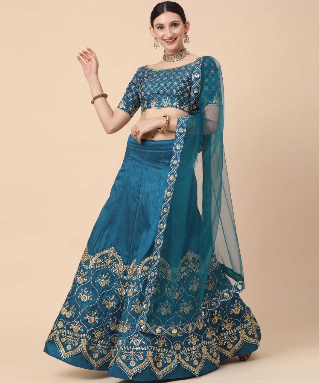 Enchanting DarkSkyBlue Lehenga Choli with Opulent Thread-Dori-Sequence Embroidery