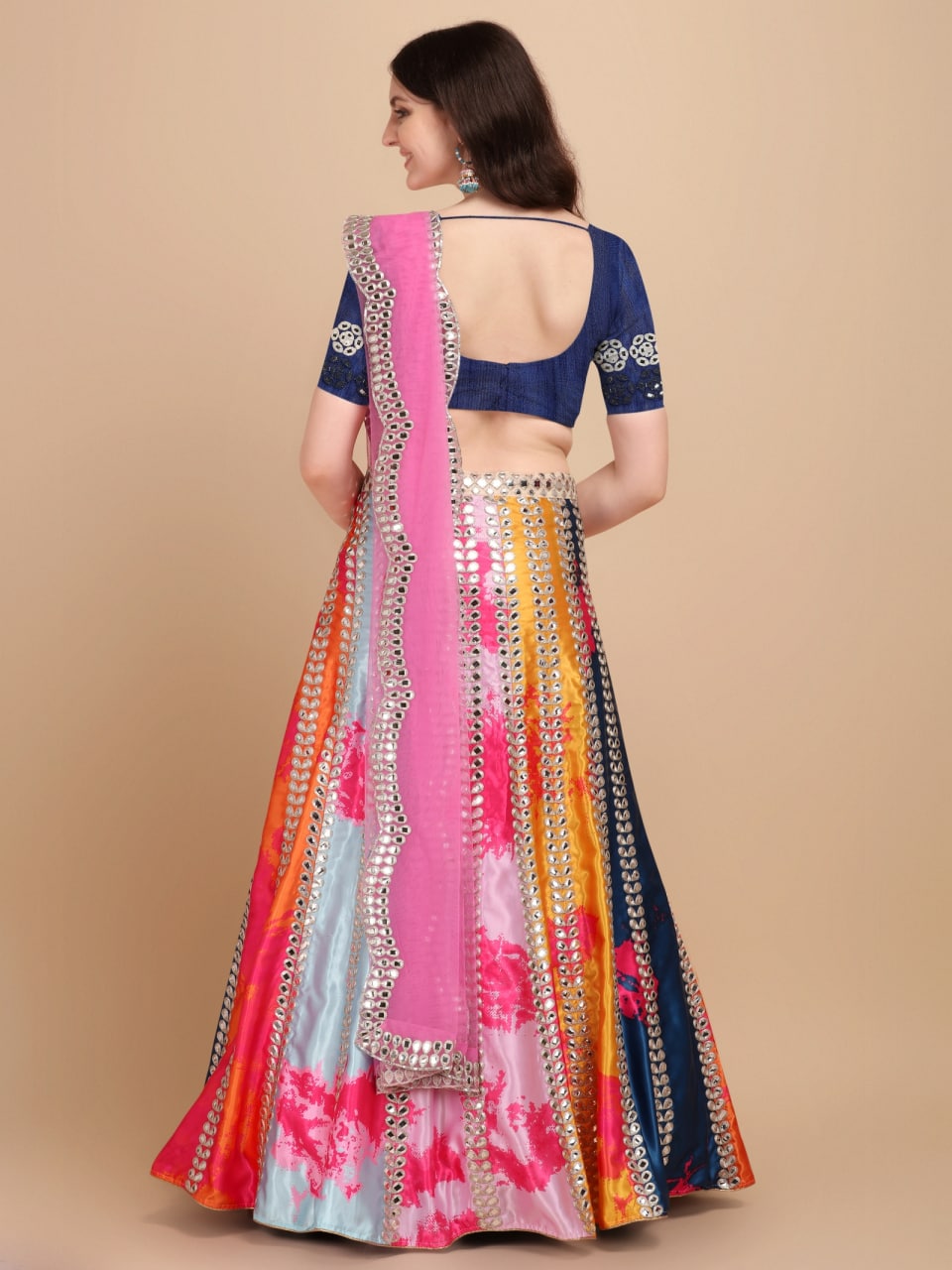 Multi-Pink Lehenga Choli adorned with Intricate Mirror Embroidery and Heavy Threadwork