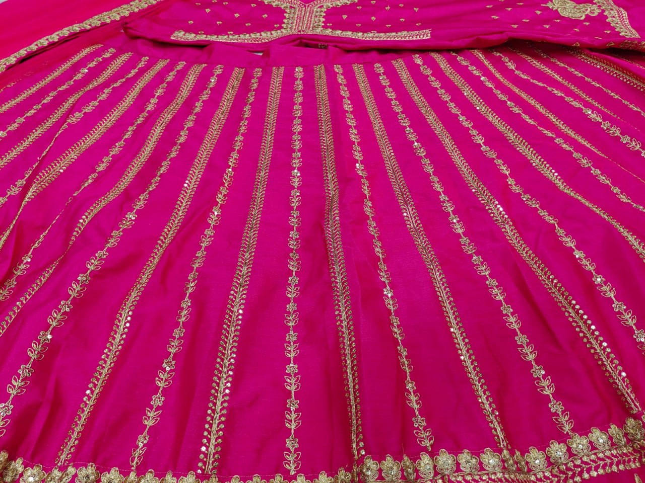 Elegant Dark Pink Lehenga Choli with Intricate Thread and Sequence Embroidery