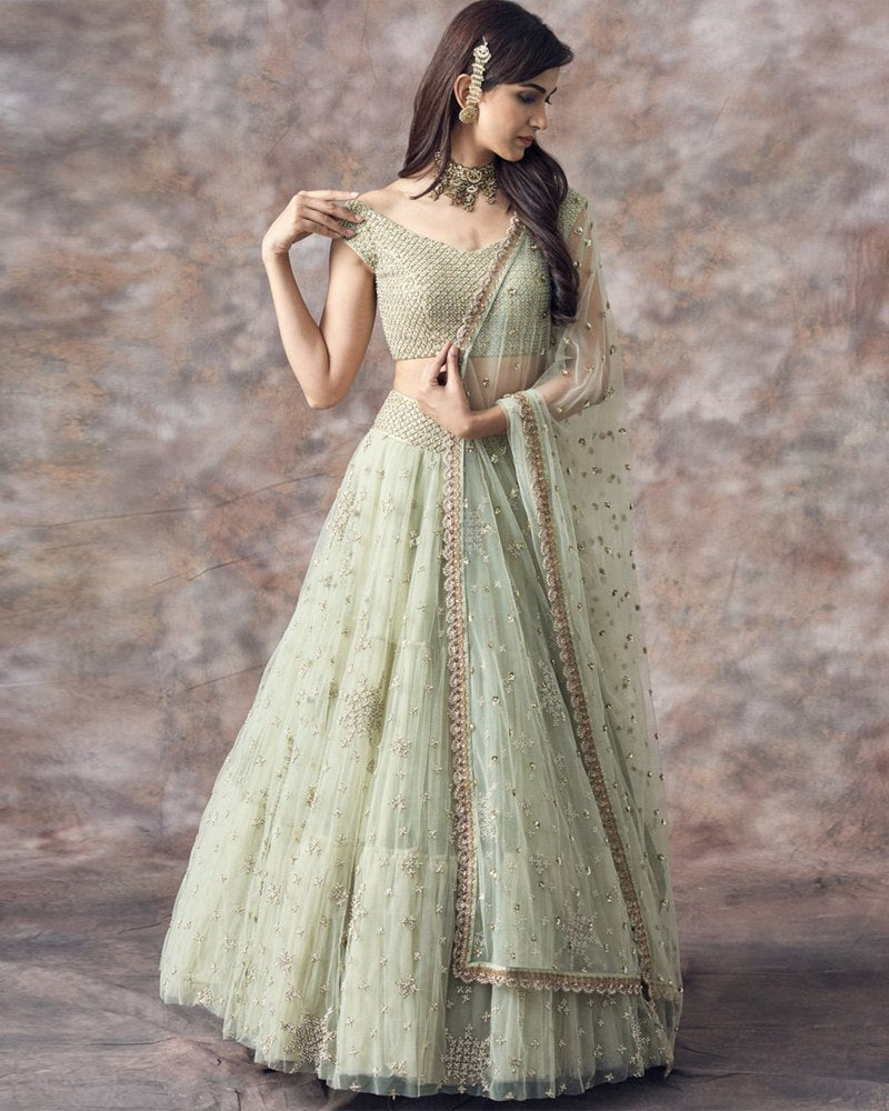 Enchanting LightSeaGreen Lehenga Choli Adorned with Thread and Sequence Embroidery