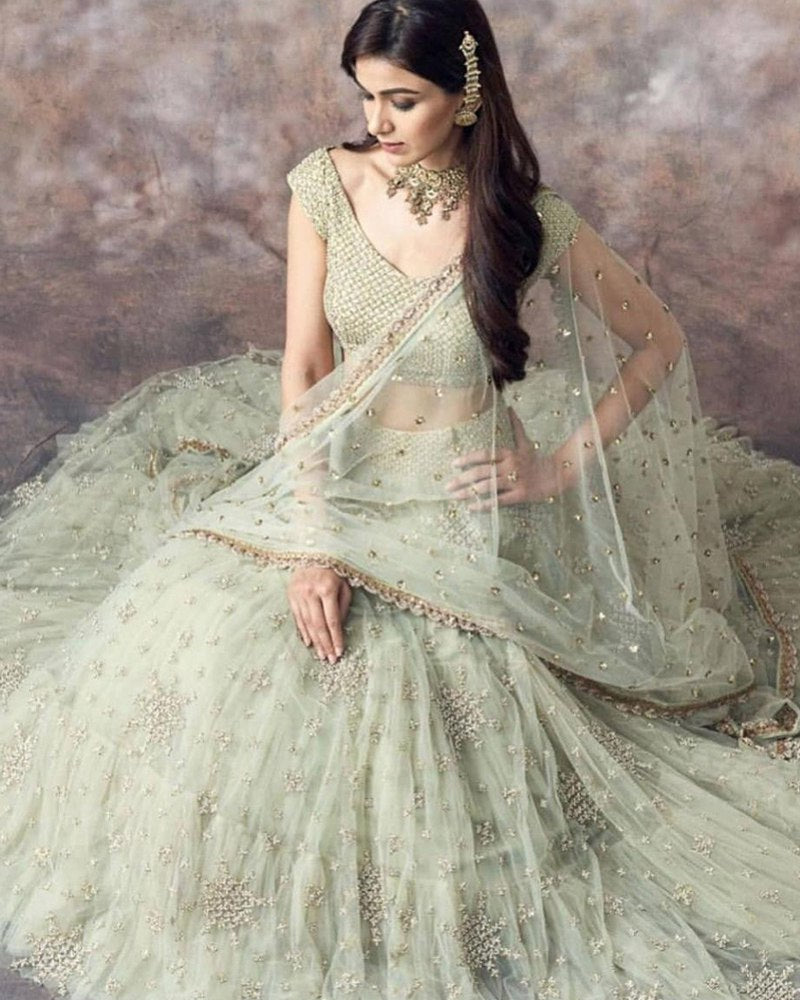 Enchanting LightSeaGreen Lehenga Choli Adorned with Thread and Sequence Embroidery