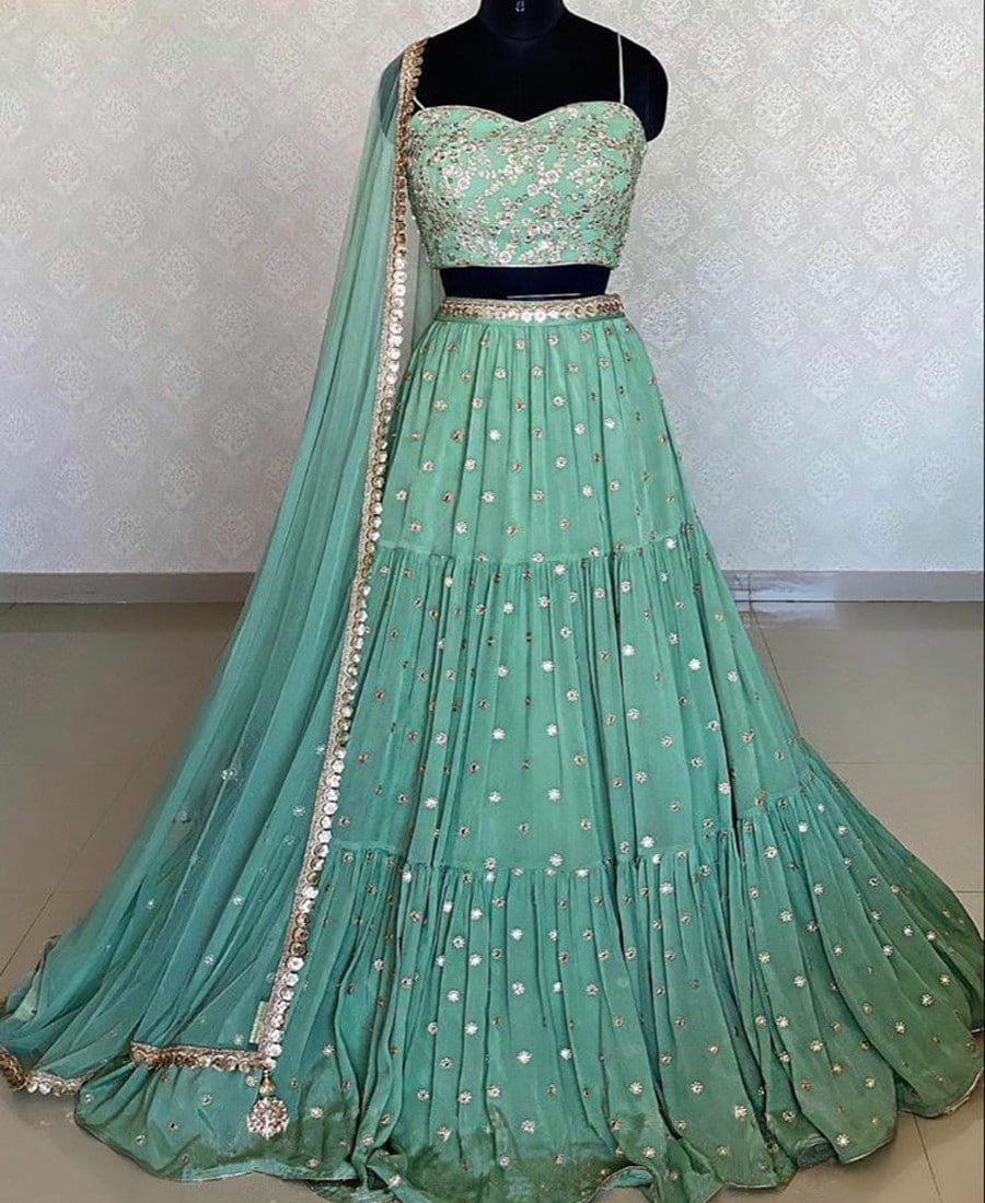 Enchanting SeaBlue Lehenga Choli with Opulent Thread Sequences