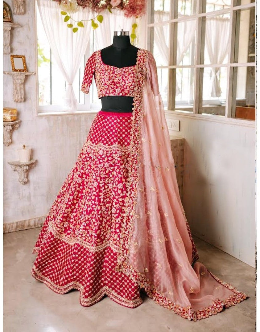 Pink Elegance: Heavy Thread Sequence Embroidery Lehenga Choli