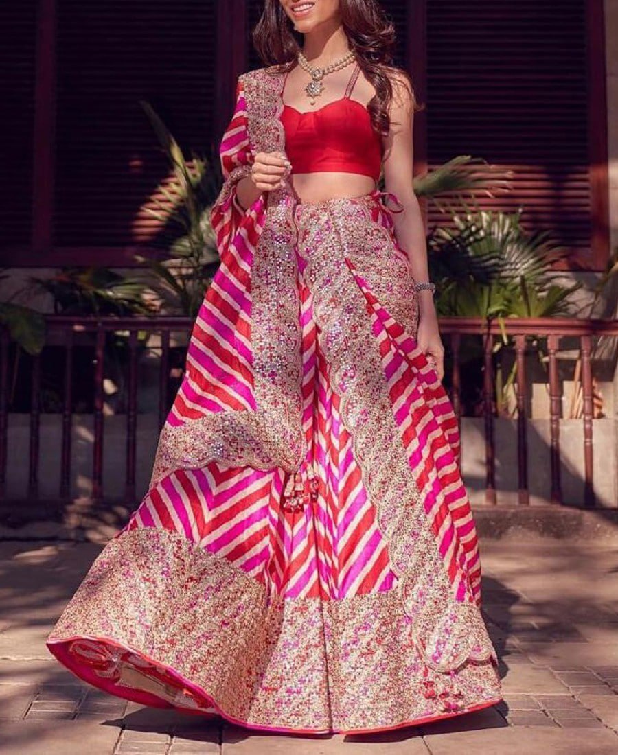 Elegant Pink Lehenga Choli adorned with Exquisite Thread-Dori Embroidery and Digital Print