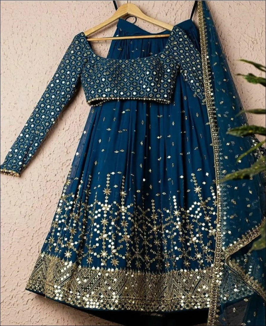 Elegant Blue Lehenga Choli Adorned with Exquisite Multi-Thread-Sequence Work