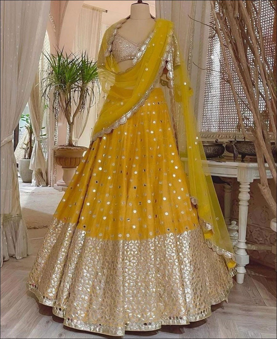 Elegant Yellow Lehenga Choli with Intricate Multi-Thread Sequin Embroidery