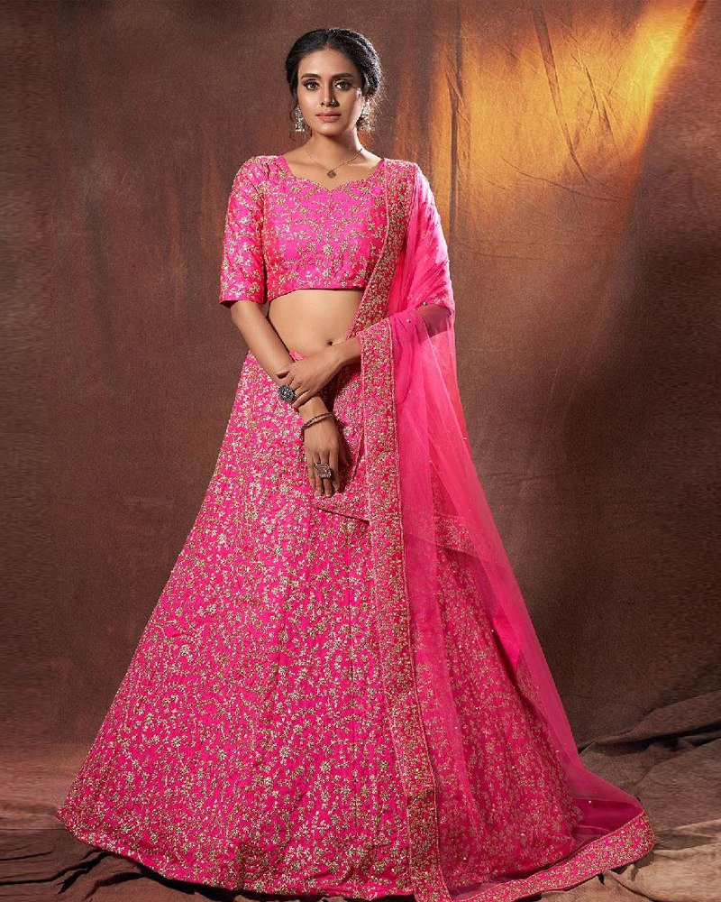 Elegant Pink Lehenga Choli adorned with Exquisite Multi-Thread Sequence Embroidery