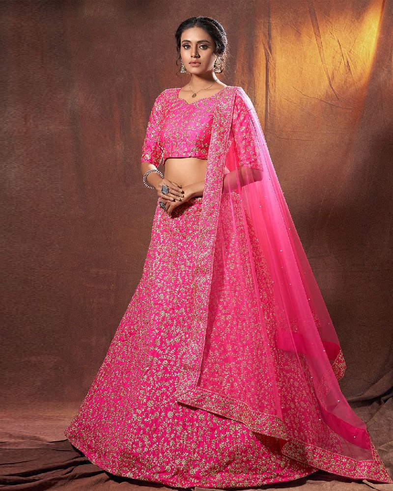 Elegant Pink Lehenga Choli adorned with Exquisite Multi-Thread Sequence Embroidery