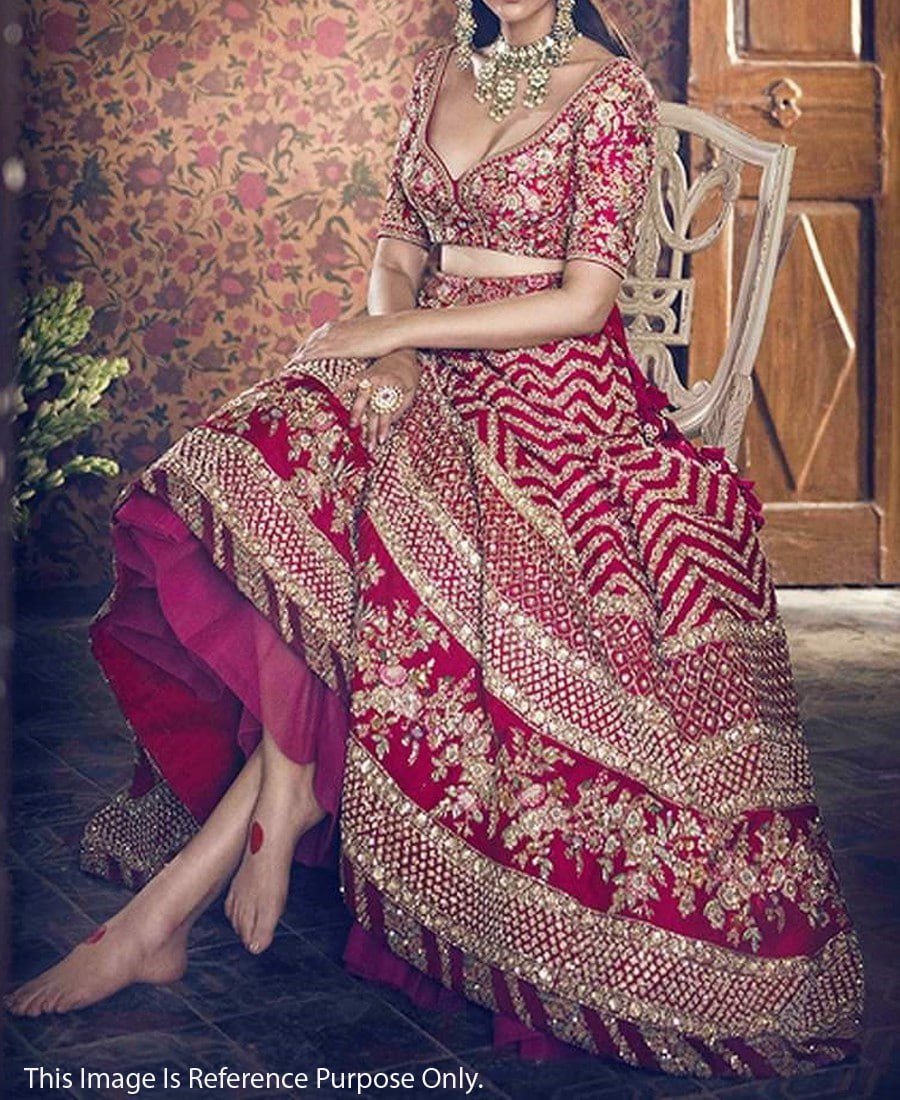 Elegant Pink Lehenga Choli Adorned with Intricate Thread and Sequin Embroidery on Luxurious Silk