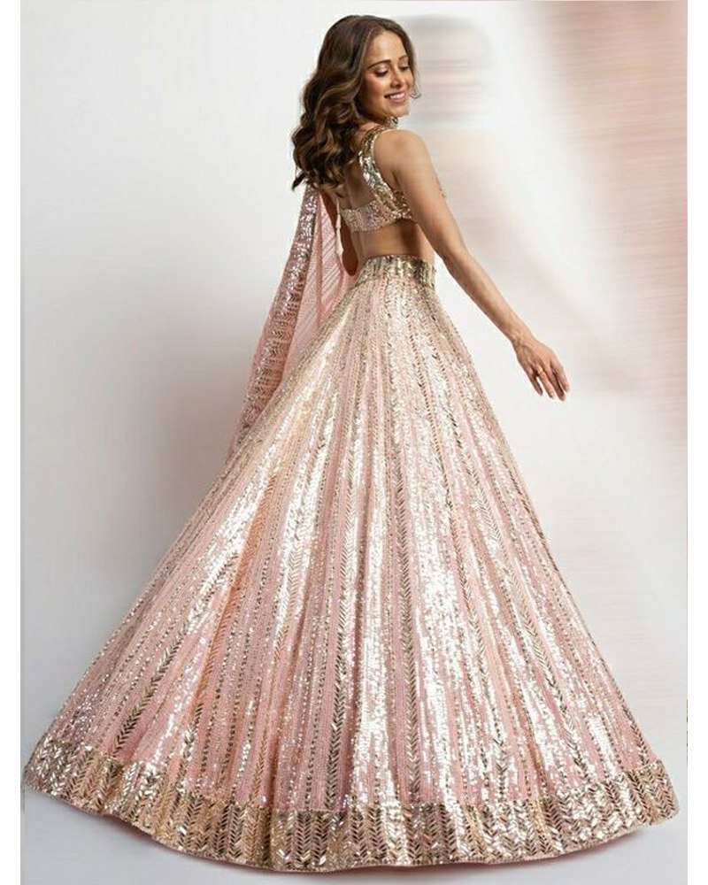 Elegant Light Pink Lehenga Choli with Intricate Thread and Sequin Embroidery on Heavy Faux Georgette