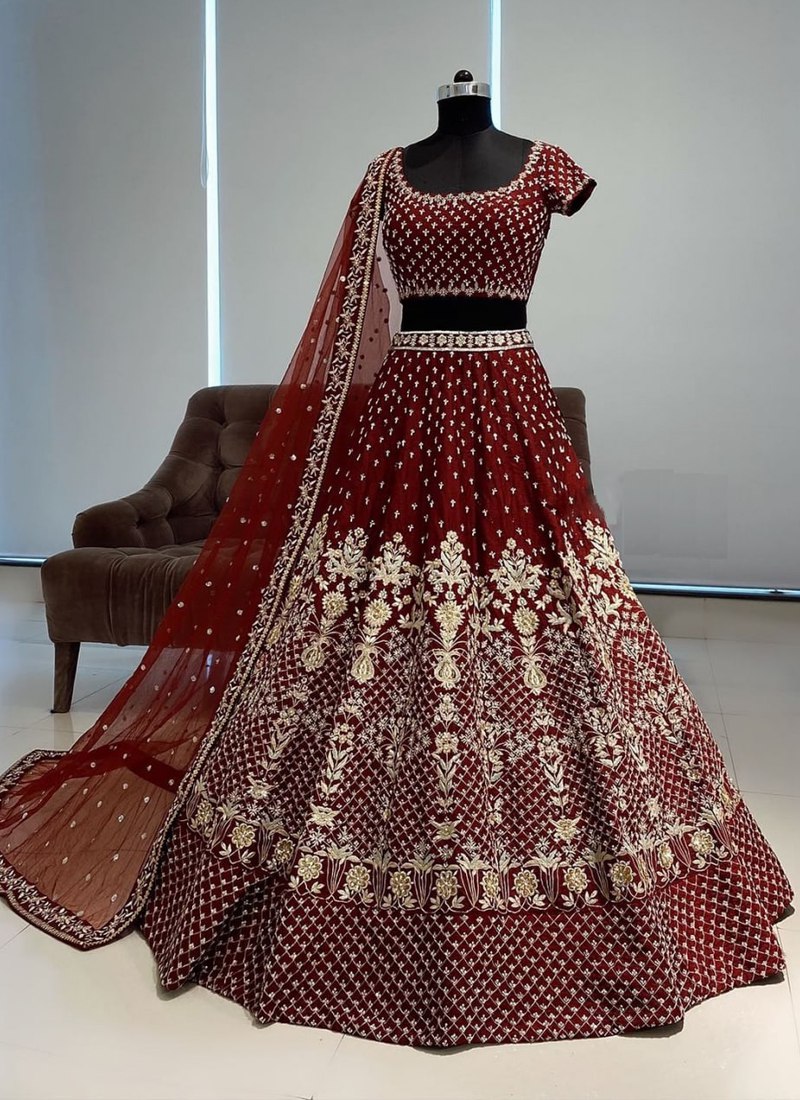 Elegance Redefined: Exquisite Red Lehenga Choli with Intricate 3mm Sequin and Heavy Dori Embellishments