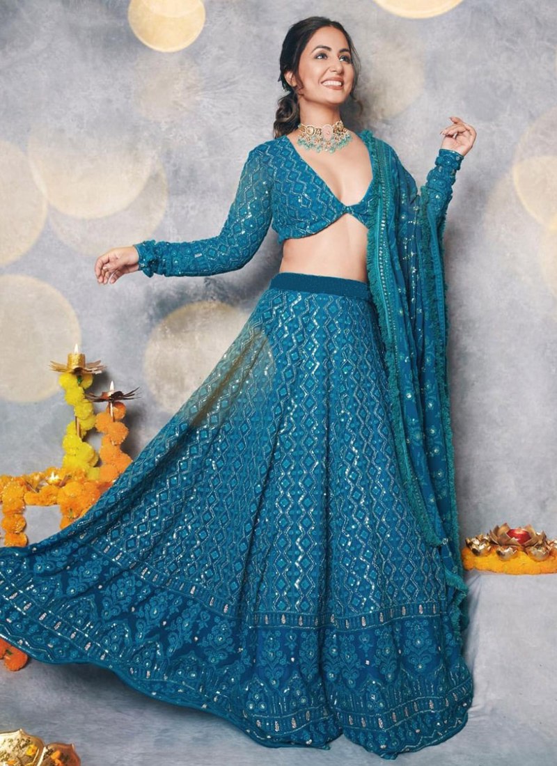 Ethereal Skyblue Lehenga Choli adorned with Lakhnavi Embroidery