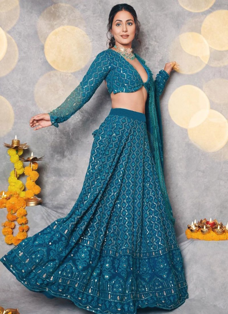 Ethereal Skyblue Lehenga Choli adorned with Lakhnavi Embroidery