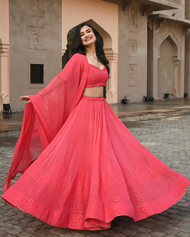 Elegant Pink Lehenga Choli with Exquisite 3mm Sequin Embroidery on Heavy Faux Georgette