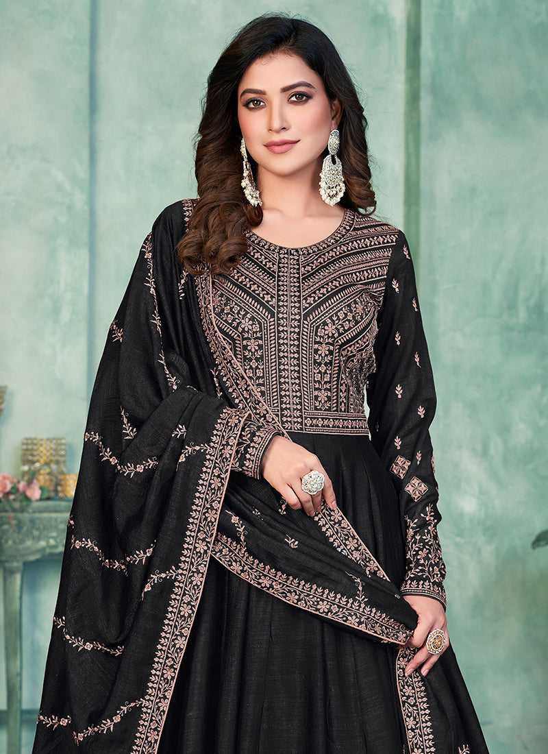 Elegant Black Silk Salwar Suit for Weddings and Parties