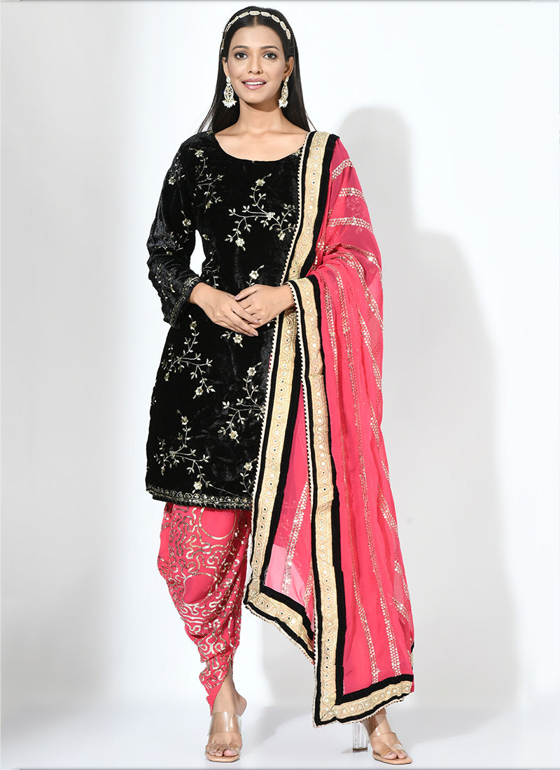 Elegant Black Velvet Salwar Suit with Stunning Sequins for Weddings & Parties