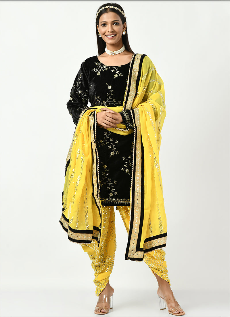 Elegant Black Velvet Salwar Suit with Stunning Sequins: Perfect for Weddings and Parties