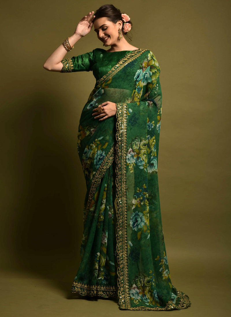 Elegant Green Soft Silk Saree: Perfect for Weddings and Parties