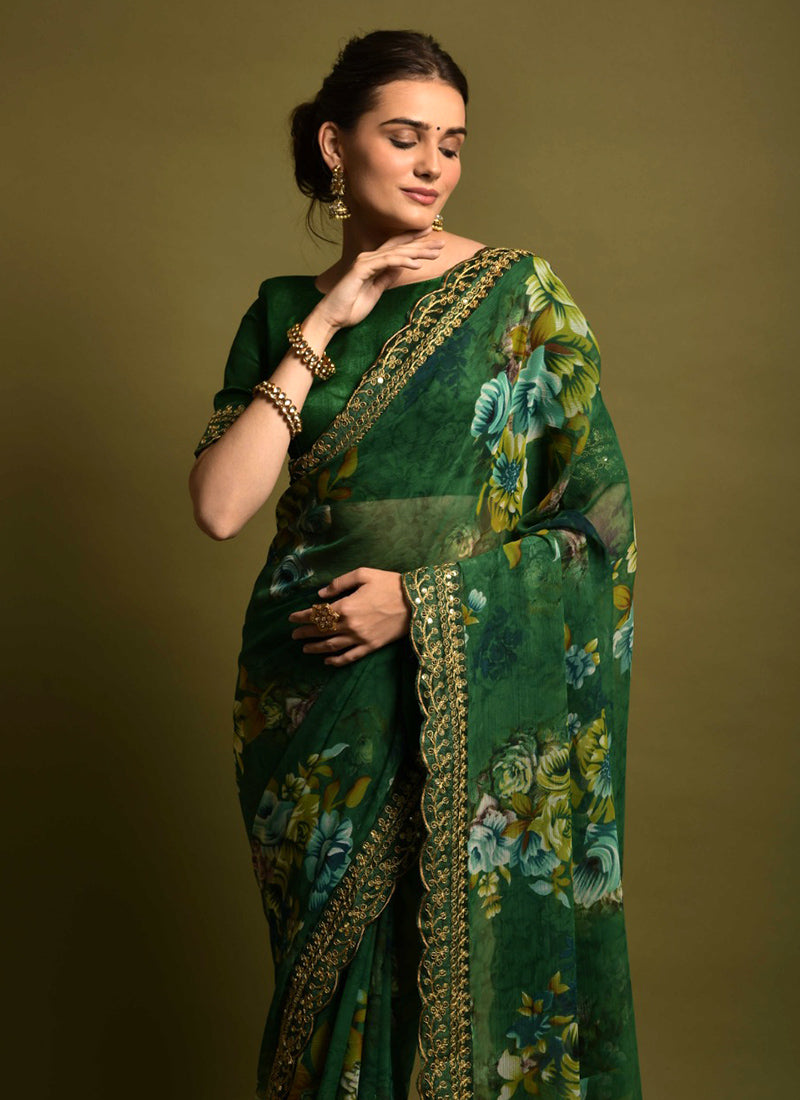 Elegant Green Soft Silk Saree: Perfect for Weddings and Parties