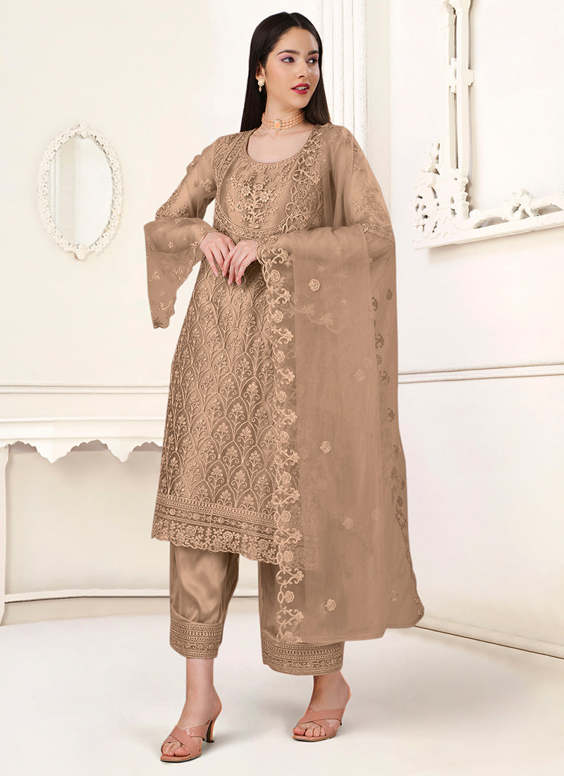 Elegance in Earthy Tones: Brown Silk Salwar Suit - Perfect for Weddings and Parties