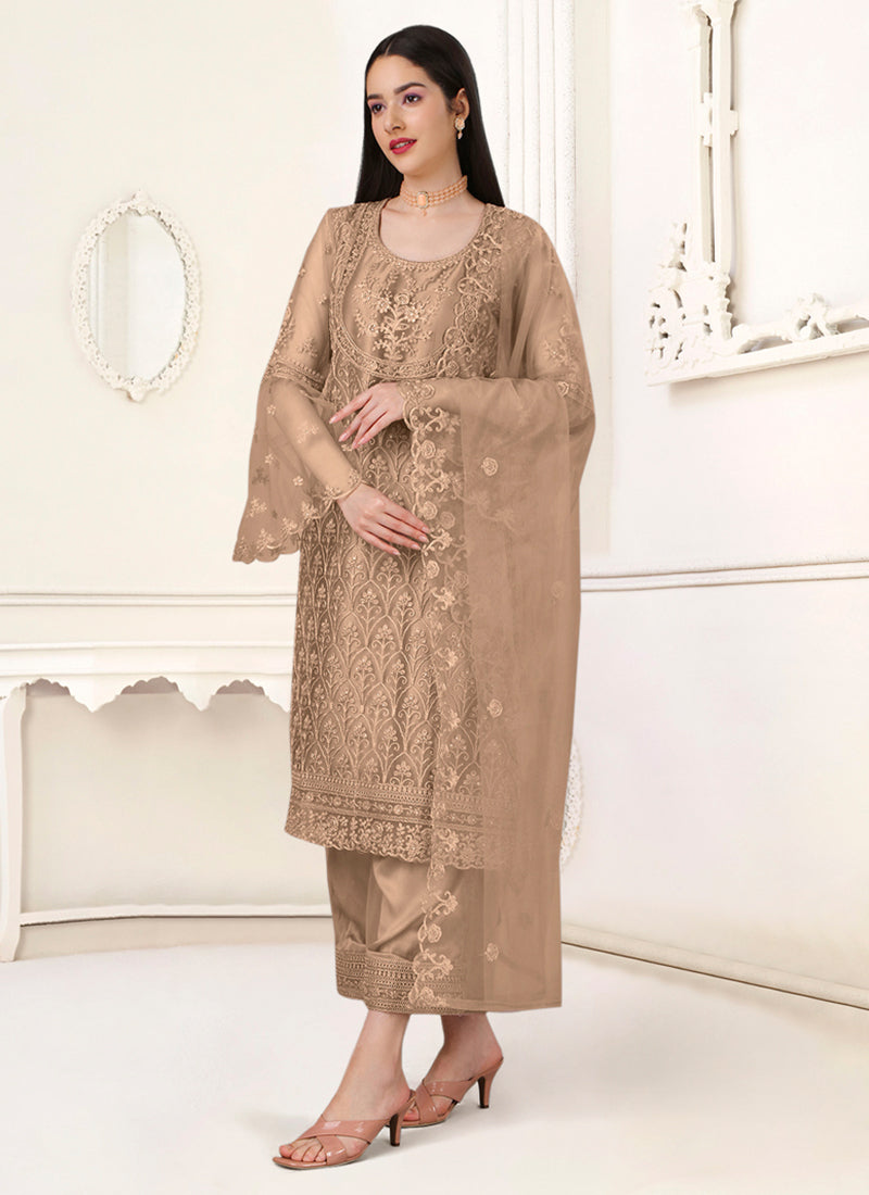 Elegance in Earthy Tones: Brown Silk Salwar Suit - Perfect for Weddings and Parties