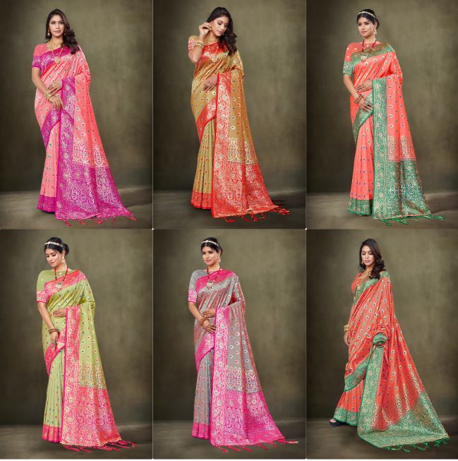 Enchanting Green-Orange Silk Saree with Silver Zari: Perfect for Parties and Weddings