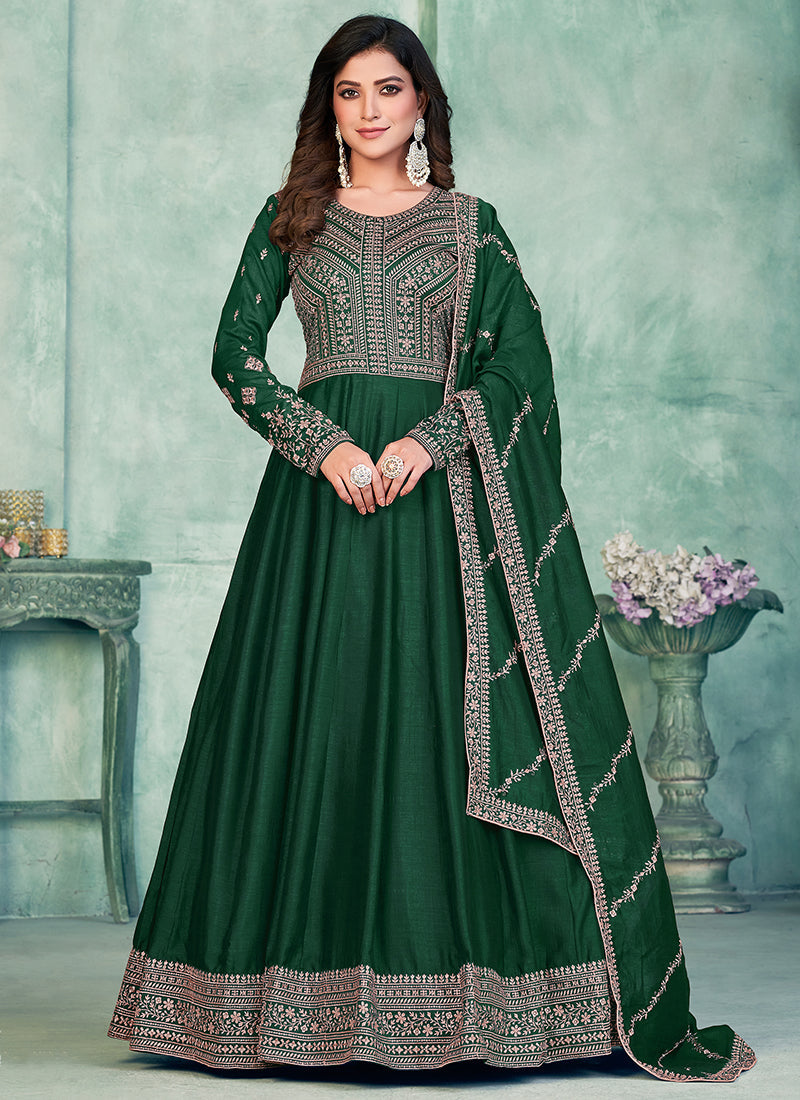 Elegant Green Soft Silk Salwar Suit: Perfect for Weddings and Parties