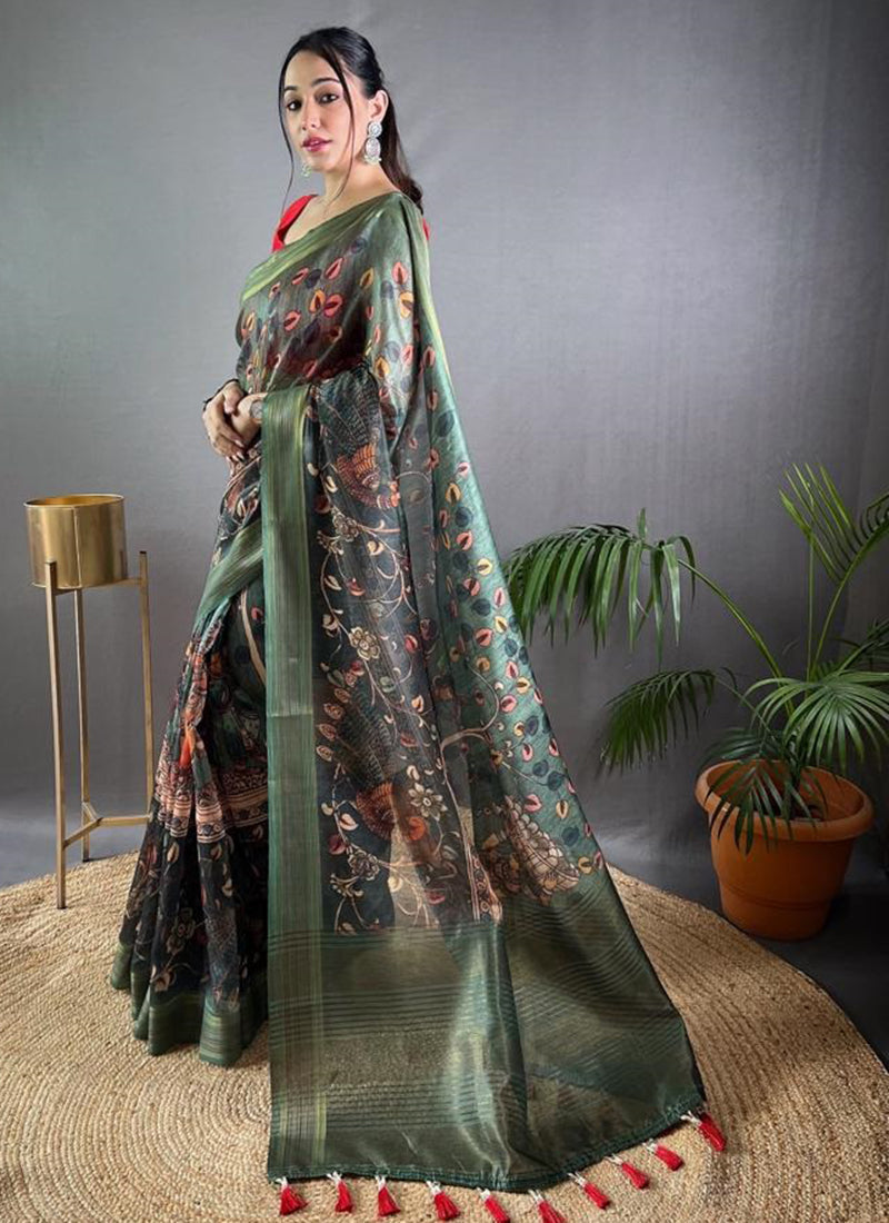 Elegant Pista Green Soft Silk Saree: Perfect for Weddings and Parties