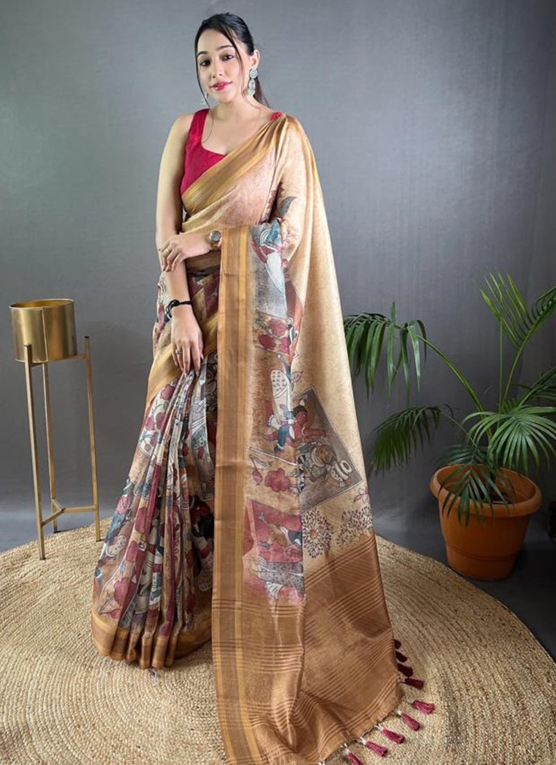 Elegant Brown Soft Silk Saree: Perfect for Weddings and Parties