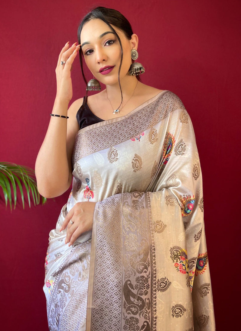 Elegant Cream Soft Silk Saree: Perfect for Weddings and Parties