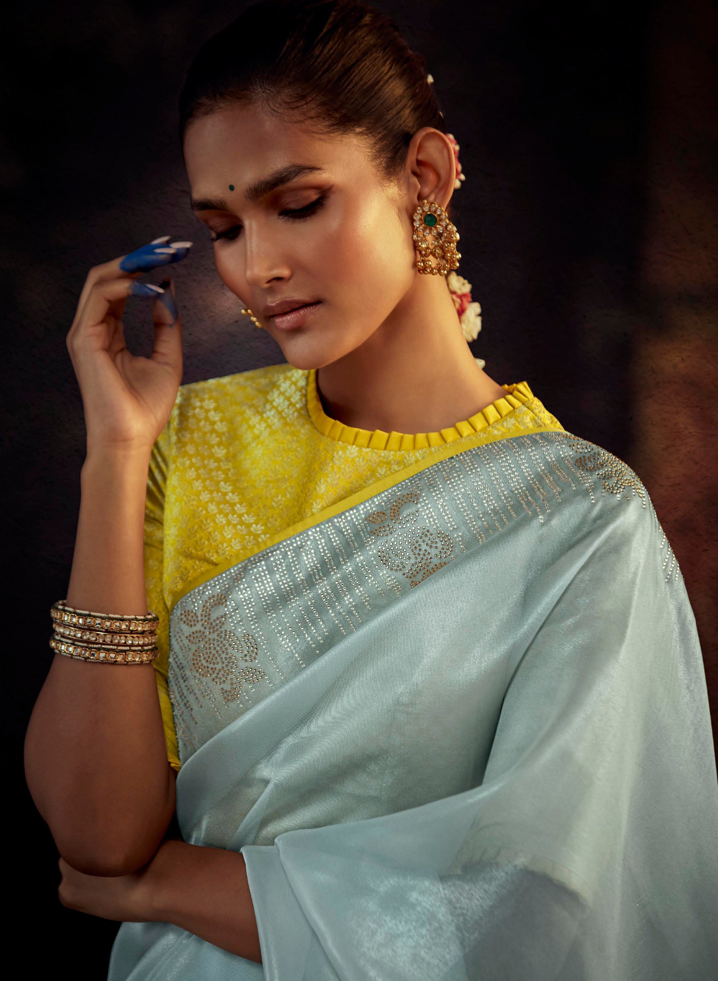 Ethereal Sky-Blue Silk Saree: Perfect Elegance for Weddings and Parties