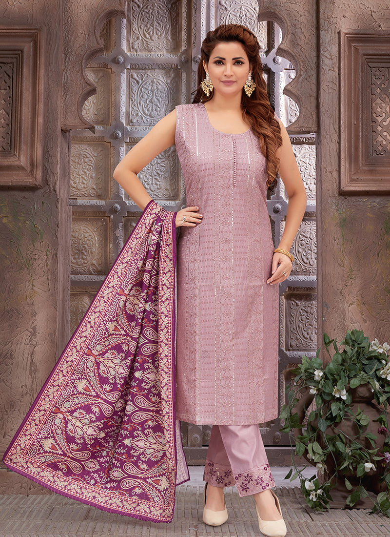 Elegant Purple Chanderi Silk Salwar Suit with Resham Work for Weddings and Parties