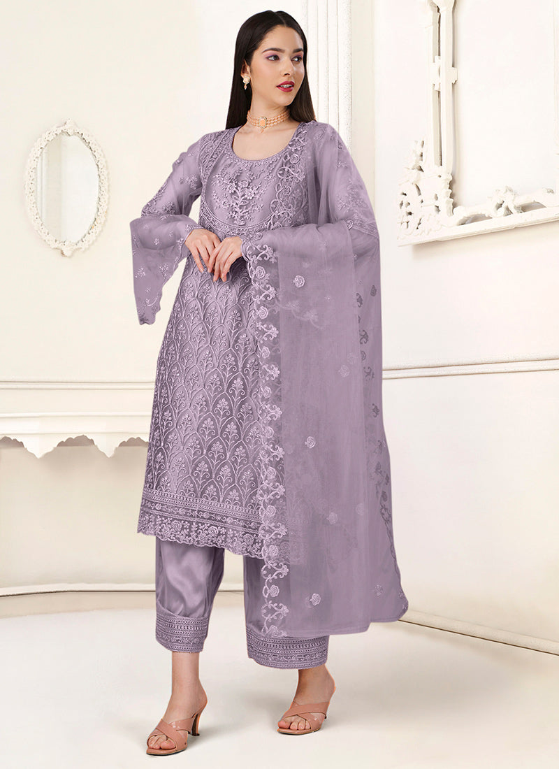 LILAC Net Salwar Kameez: Elegant Party & Wedding Wear in Ethereal Hue