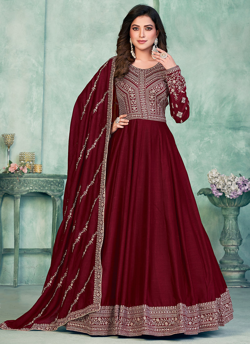 Elegant Maroon Soft Silk Salwar Suit for Weddings and Parties