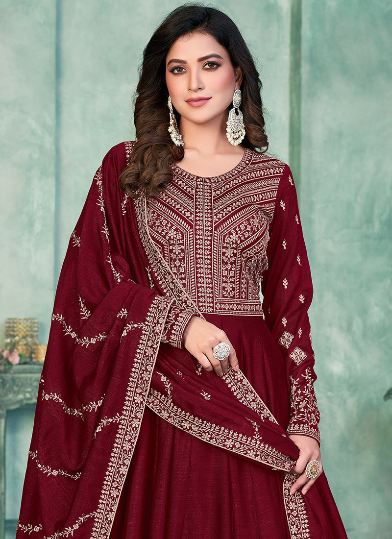 Elegant Maroon Soft Silk Salwar Suit for Weddings and Parties