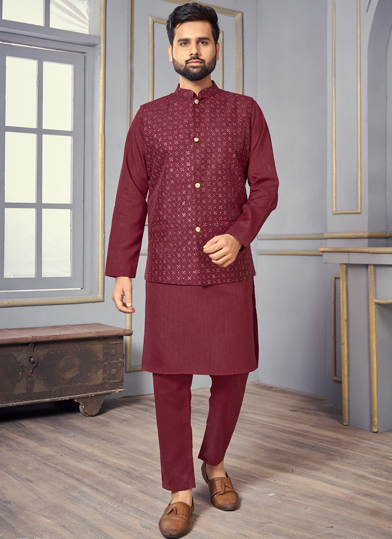 Elegant Maroon Banglori Silk Men's Kurta for Stylish Party & Wedding Wear