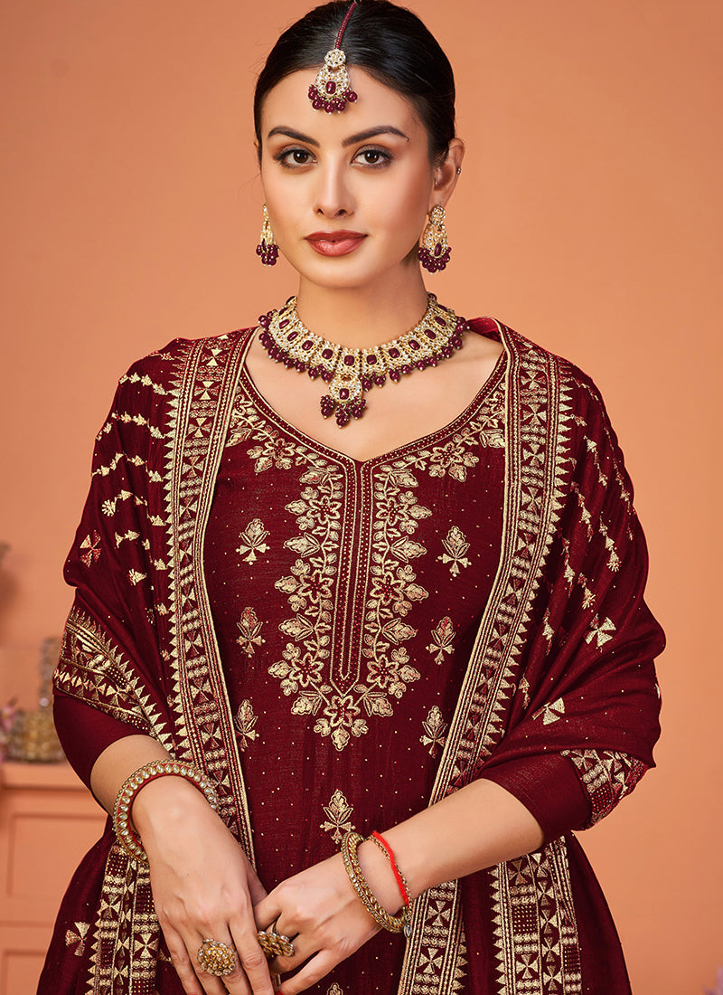 Elegant Maroon Embroidered Salwar Suit for Weddings and Parties