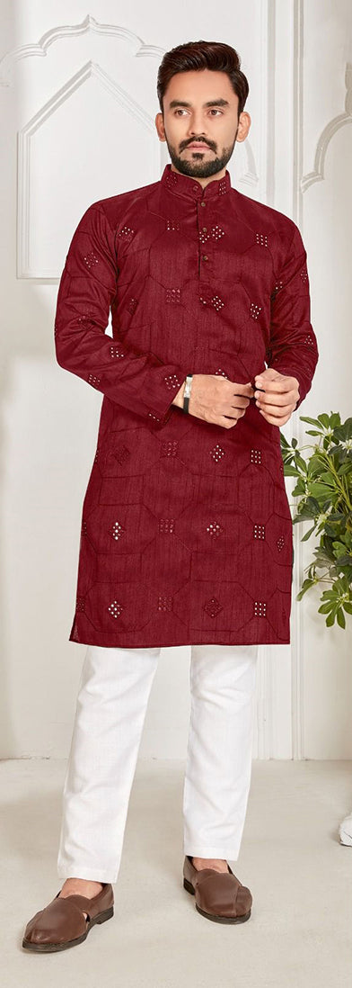 Elegant Maroon Cotton Slub Men's Kurta for Stylish Party & Wedding Wear