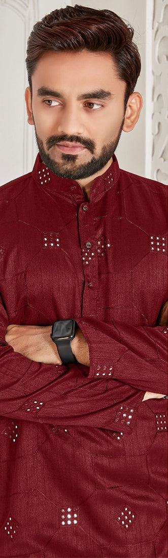 Elegant Maroon Cotton Slub Men's Kurta for Stylish Party & Wedding Wear