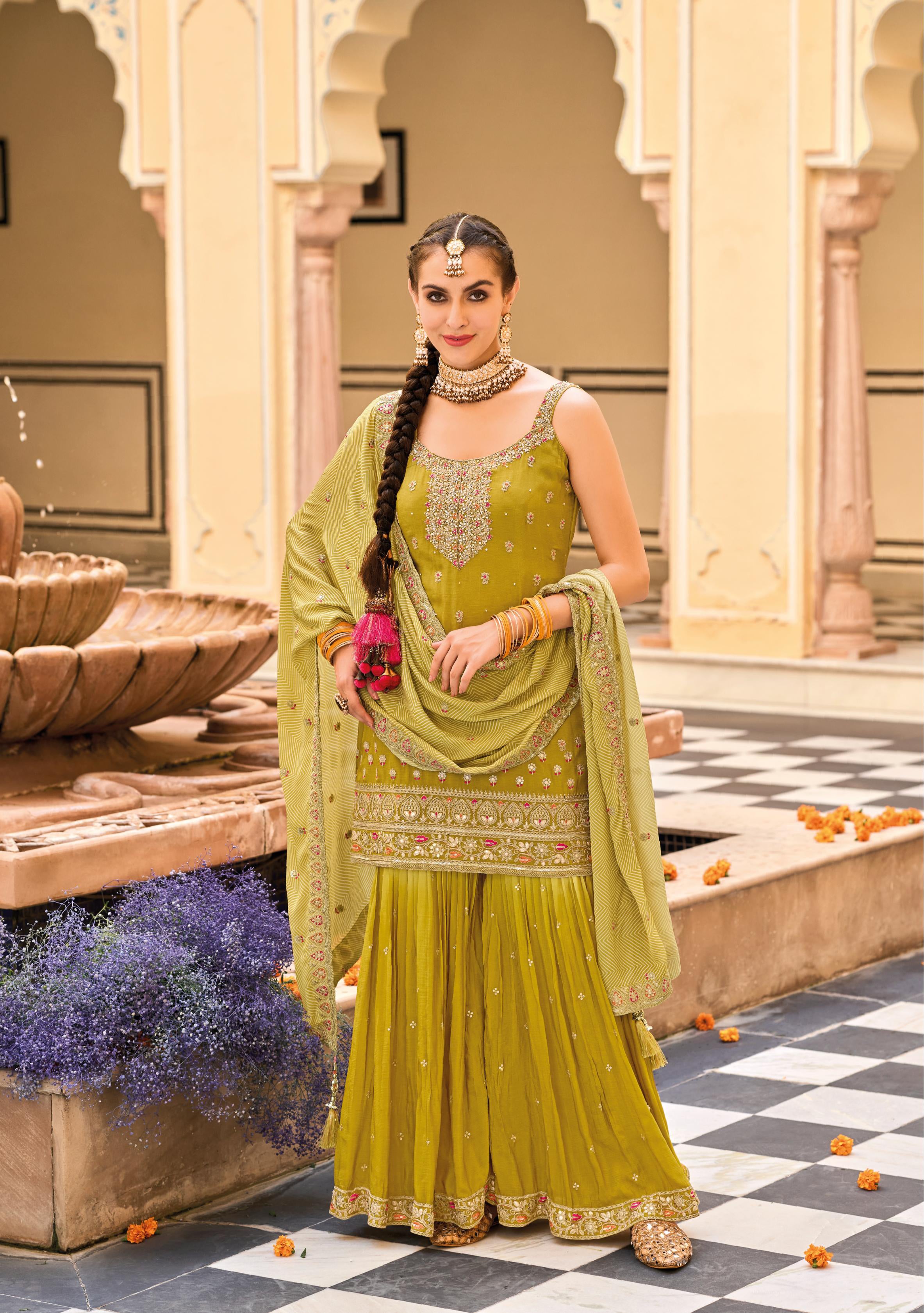 Mustard Heavy Chinon Embroidered Salwar Suit For Wedding Wear