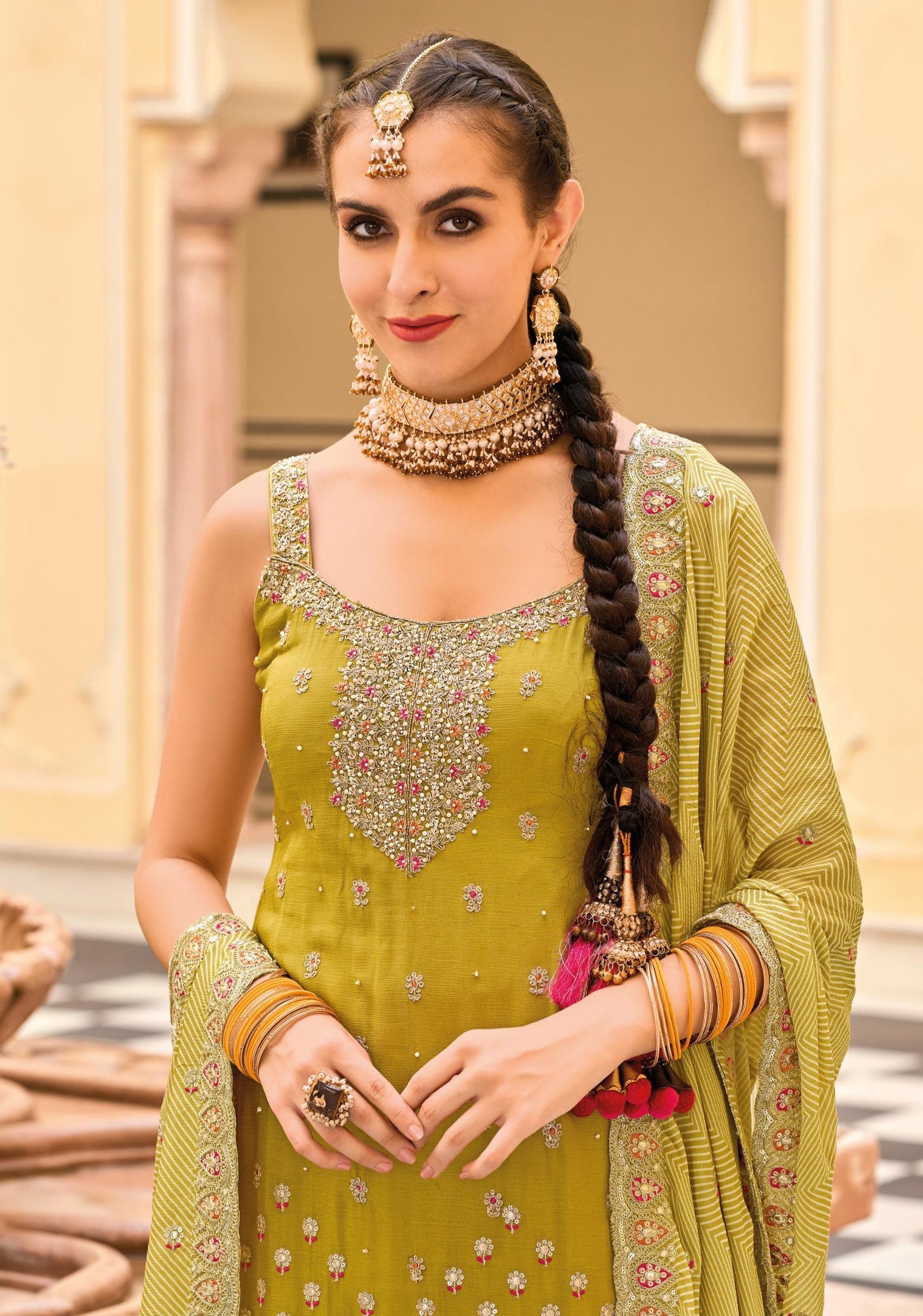 Mustard Heavy Chinon Embroidered Salwar Suit For Wedding Wear