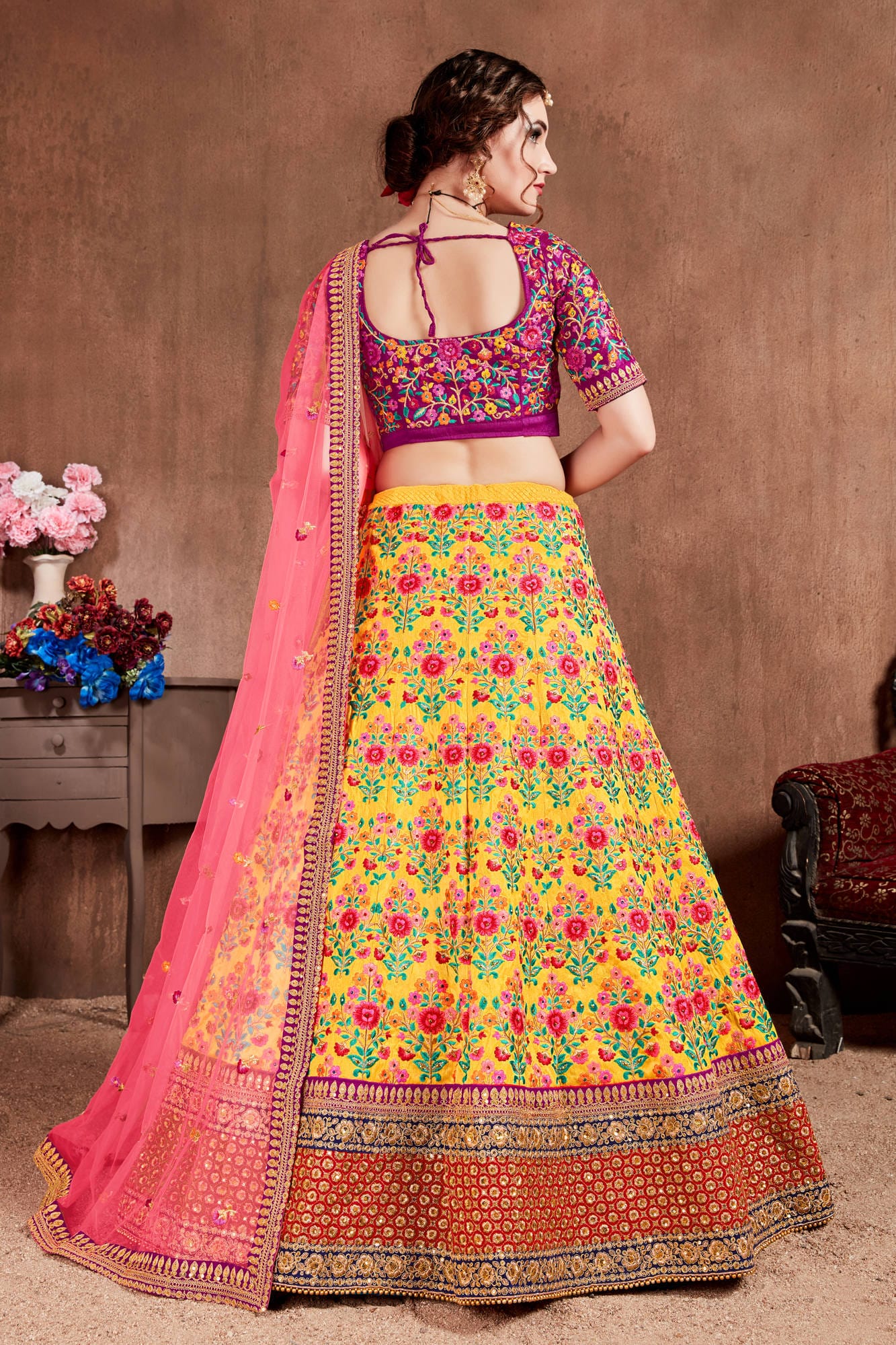 Yellow Mulberry Silk Lehenga Choli: Thread, Dori, Zari, Sequins Embroidery with Stone Work for Party & Wedding Wear