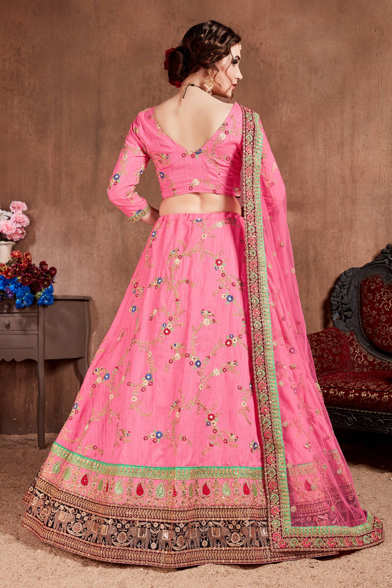 Cupcake Pink Mulberry Silk Lehenga Choli: Exquisite Thread, Dori, Zari, Sequins Embroidery with Stone Work for Party & Wedding Wear